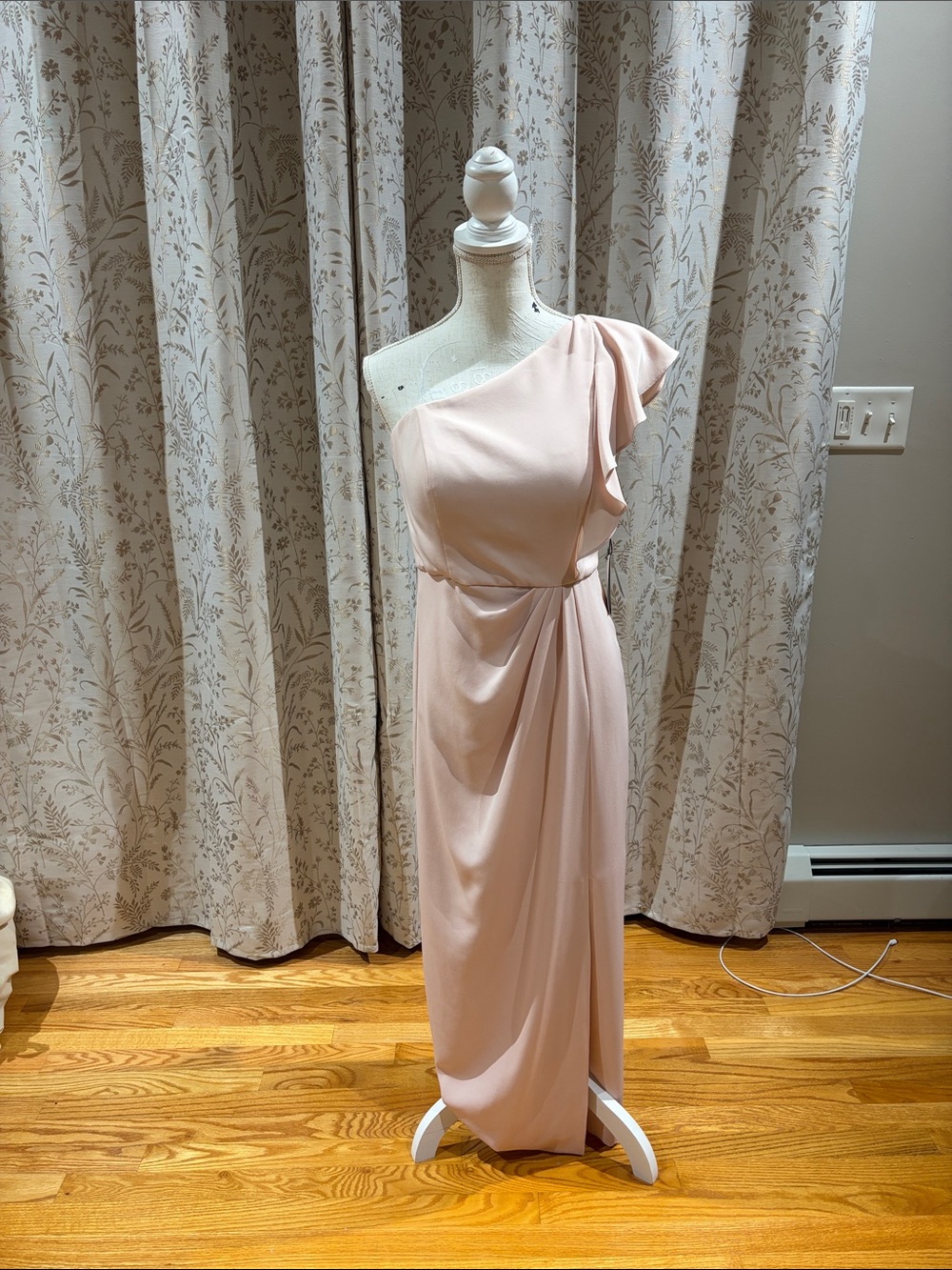 Adriana Papell one -Shoulder Blush Pink Draped Evening Gown size 4